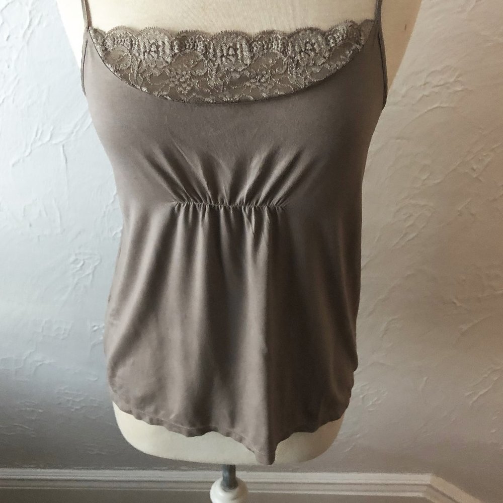 Ann Taylor Lace Accent Tank Taupe Size L
